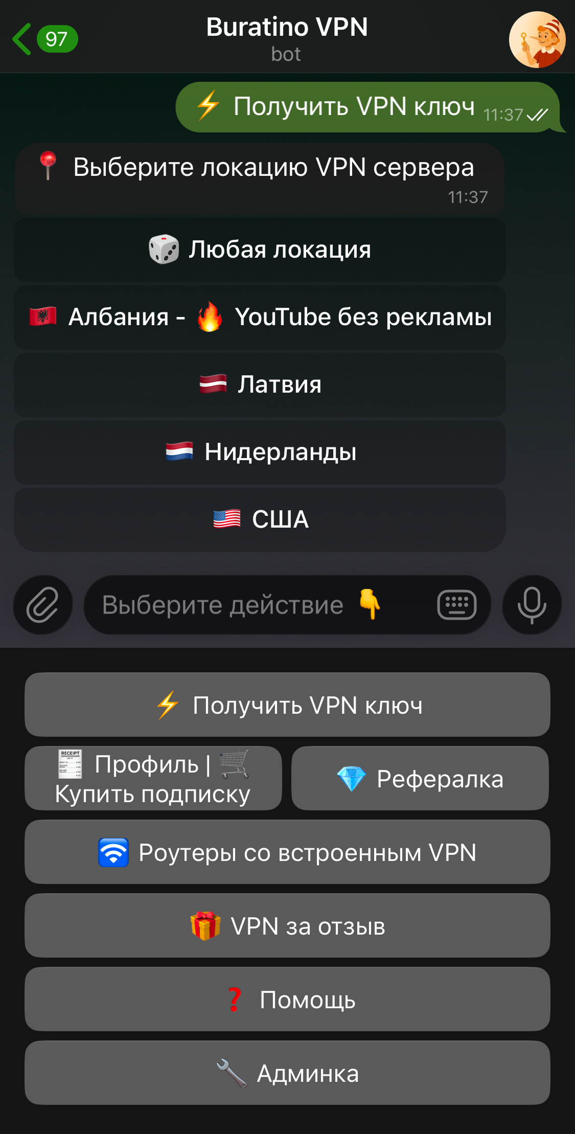 Выбор Vless/Vless+reality